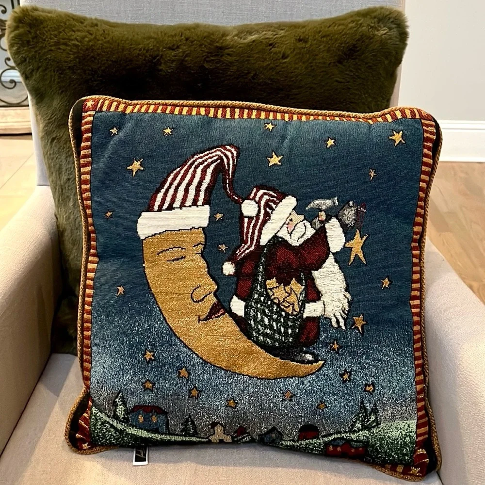 Vintage Holiday Tapestry Santa Pillow